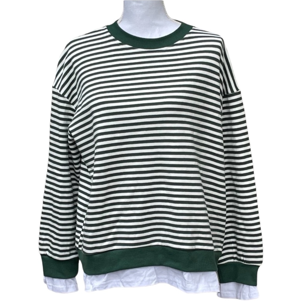 CALI BE Olive Green Stripe Sweatshirt Size Medium